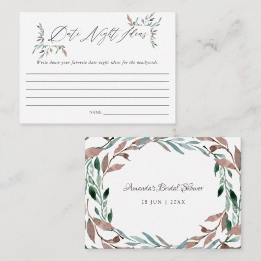 Greenery Winter Brautparty Date Night Ideas Begleitkarte (Vorne/Hinten)