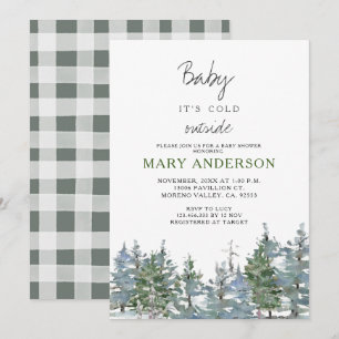 Greenery Winter Forest Woodland Babydusche Einladung