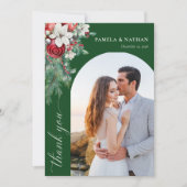 Greenery Winter Pine Watercolor Wedding Foto Dankeskarte (Vorderseite)