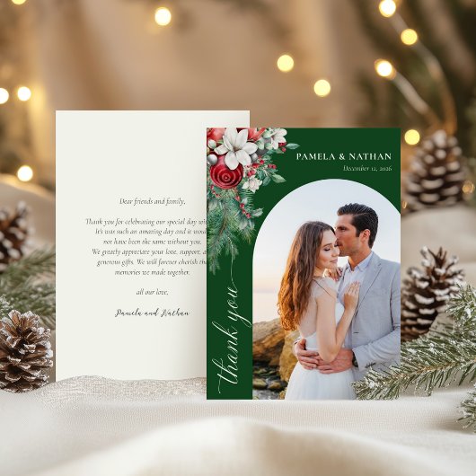 Greenery Winter Pine Watercolor Wedding Foto Dankeskarte