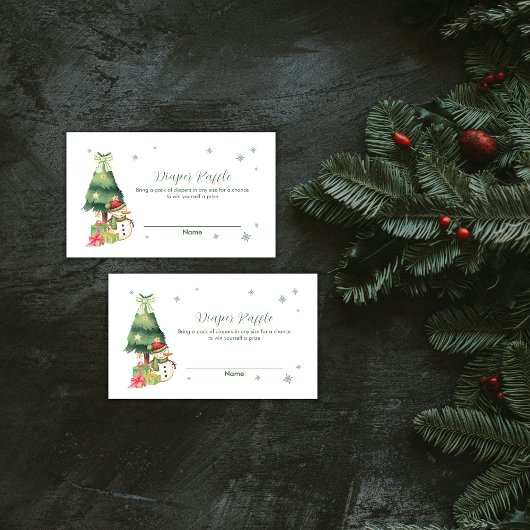 Greenery Winter Snowman Diaper Raffle Baby Shower Begleitkarte