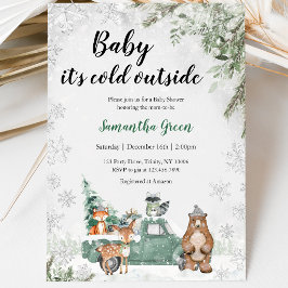 Greenery Winter Woodland Babydusche Einladung