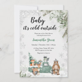 Greenery Winter Woodland Babydusche Einladung