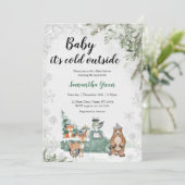 Greenery Winter Woodland Babydusche Einladung (Stehend Vorderseite)