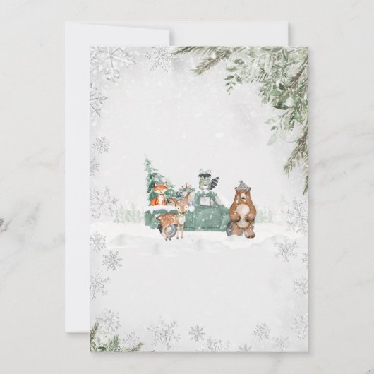 Greenery Winter Woodland Babydusche Einladung (Rückseite)