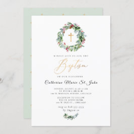 Greenery Winter Wreath Imitats Gold Taufe Einladung