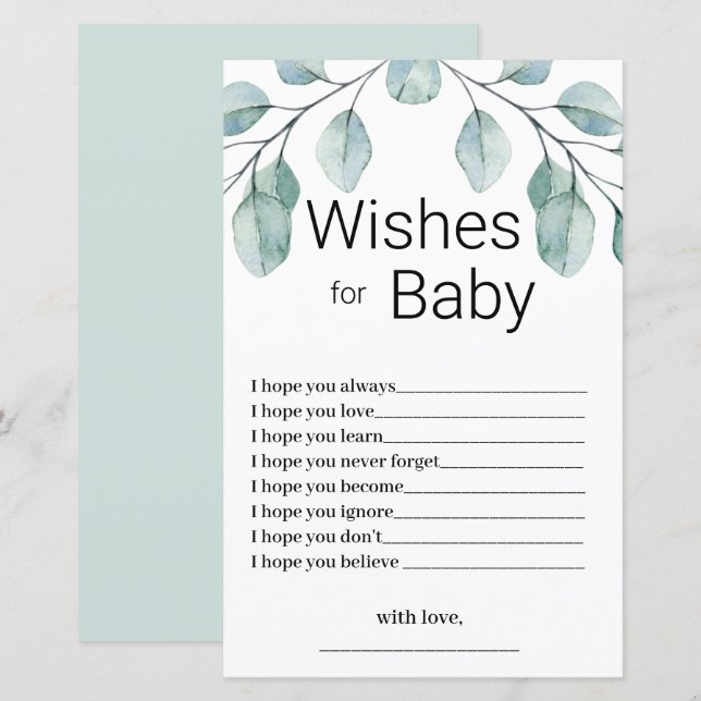 Greenery Wishes for Baby Shower Game (Vorne/Hinten)