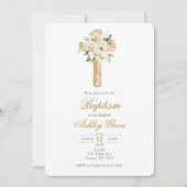 Greenery with cross Baptism Einladung (Vorderseite)