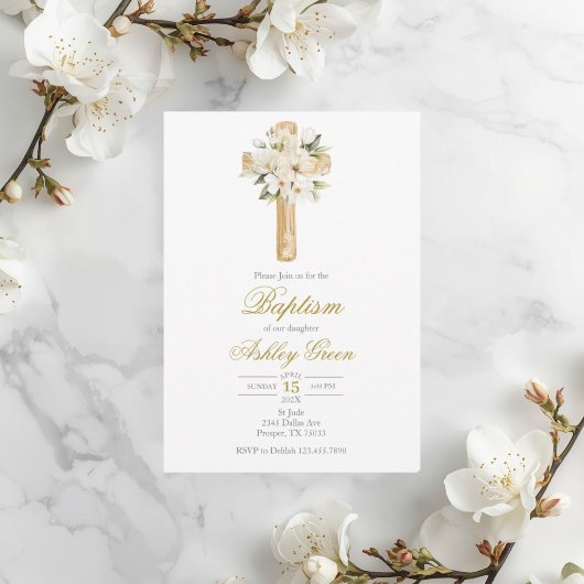 Greenery with cross Baptism Einladung