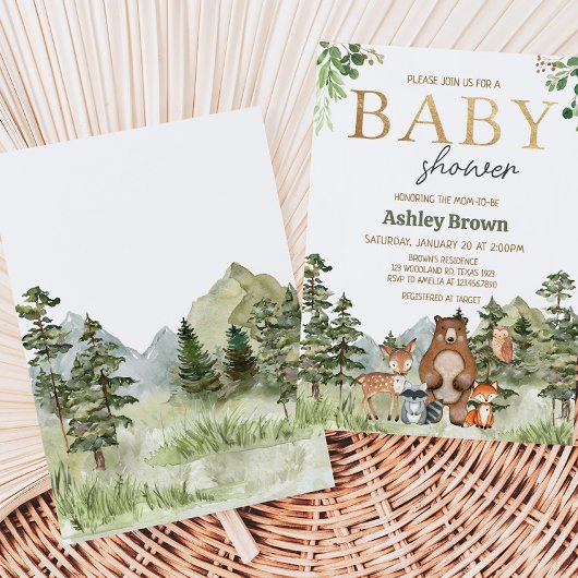 Greenery Woodland Animals Baby Shower Einladung