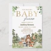 Greenery Woodland Animals Baby Shower Einladung (Vorderseite)