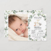 Greenery Woodland Animals New Baby Boy Foto Birth Ankündigung (Vorne/Hinten)
