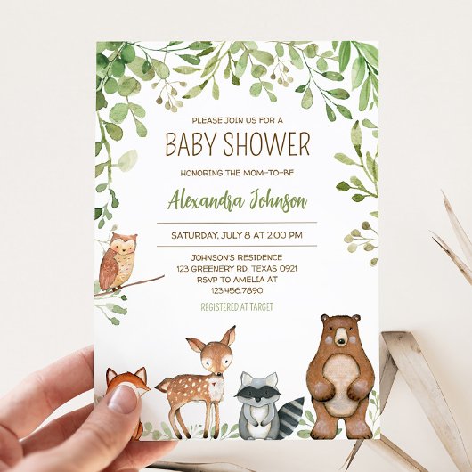 Greenery Woodland Baby Shower Einladung