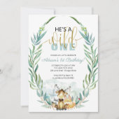Greenery Woodland Er ist ein wilder erster Geburts Einladung (Vorderseite)