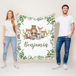 Greenery Woodland Forest Animals Boy Kinderzimmer Fleecedecke