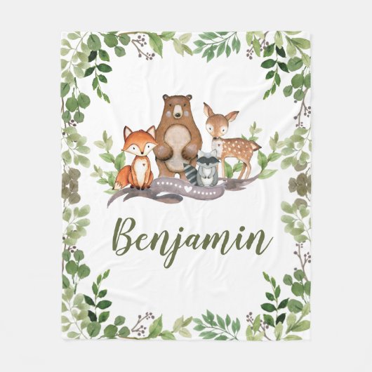 Greenery Woodland Forest Animals Boy Kinderzimmer Fleecedecke (Vorderseite)
