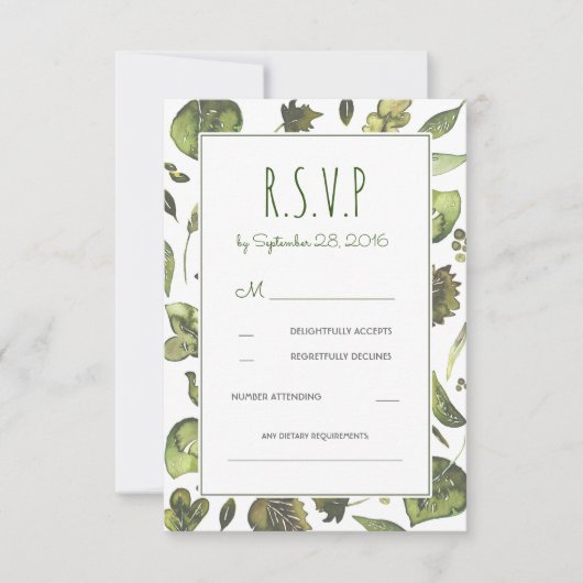 Greenery Woodland Watercolor Wedding RSVP Card Karte (Vorderseite)