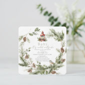 Greenery Wreath Baby Es ist kalt draußen Babydusch Einladung (Stehend Vorderseite)