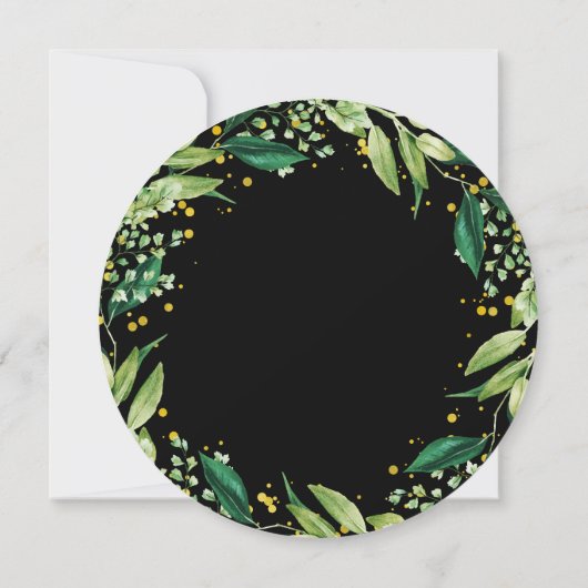 Greenery Wreath Black Gold Glitzer Abschluss Invi Einladung (Rückseite)
