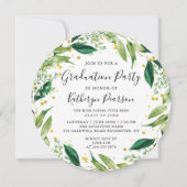 Greenery Wreath Black Gold Glitzer Abschluss Invi Einladung (Vorderseite)