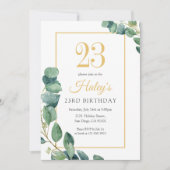 Greenery Wreath Chic Gold & Sage 23. Geburtstag Einladung (Vorderseite)