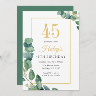 Greenery Wreath Chic Gold & Sage 45. Geburtstag Einladung