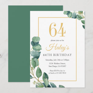 Greenery Wreath Chic Gold & Sage 64. Geburtstag Einladung