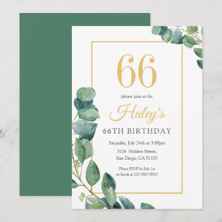 Greenery Wreath Chic Gold & Sage 66. Geburtstag Einladung