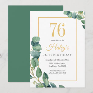 Greenery Wreath Chic Gold & Sage 76. Geburtstag Einladung