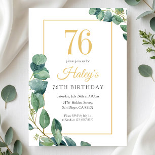 Greenery Wreath Chic Gold & Sage 76. Geburtstag Einladung