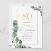Greenery Wreath Chic Gold & Sage 80. Geburtstag Einladung (Vorderseite)