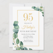 Greenery Wreath Chic Gold & Sage 95. Geburtstag Einladung (Vorderseite)