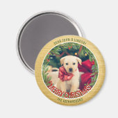 Greenery Wreath Custom Foto Gold Weihnachtsmagazin Magnet (Vorderseite/Rückseite)