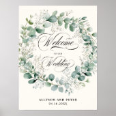 Greenery Wreath Elegant Neutral Script Wedding Poster (Vorne)
