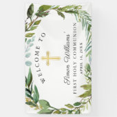 Greenery Wreath First Heilige Kommunion Willkommen Banner (Vertikal)