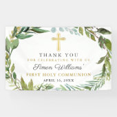 Greenery Wreath First Holy Communion Vielen Dank Banner (Horizontal)