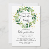 Greenery Wreath Gold Glitzer Graduation Party Einladung (Vorderseite)