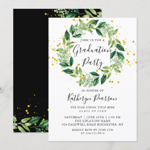 Greenery Wreath Gold Glitzer Graduation Party Einladung