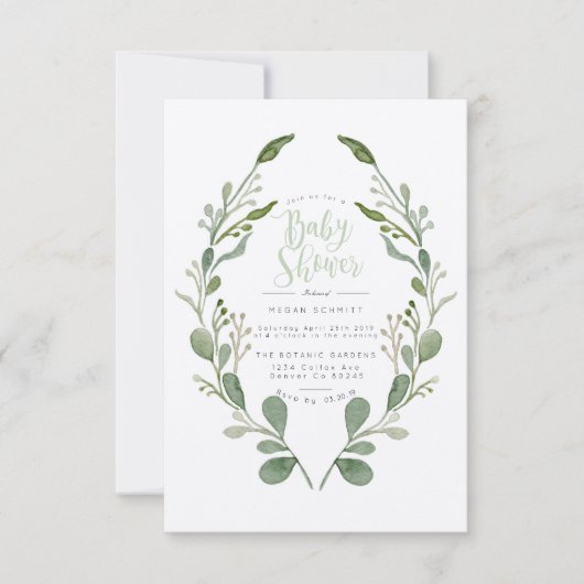 Greenery Wreath | Kinderdusche Einladung (Vorderseite)