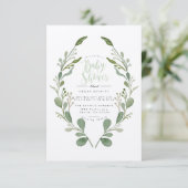 Greenery Wreath | Kinderdusche Einladung (Stehend Vorderseite)