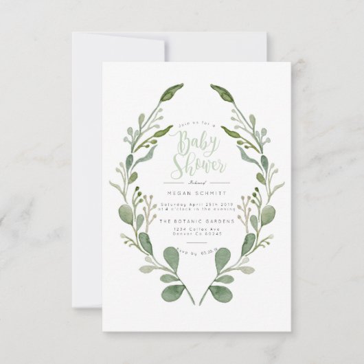 Greenery Wreath | Kinderdusche Einladung (Vorderseite)
