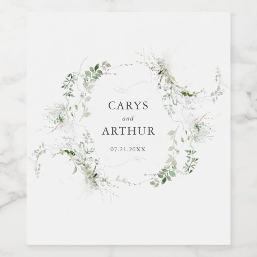 Greenery Wreath Modern Wedding Weinetikett (Einzelnes Label)