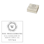 Greenery Wreath Monogram Family Rücksendeadresse Gummistempel (Stempel)