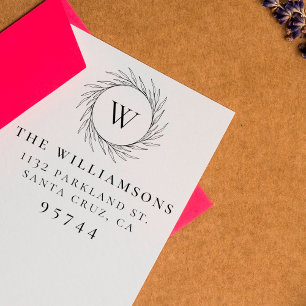 Greenery Wreath Monogram Family Rücksendeadresse Gummistempel