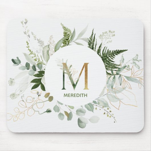 Greenery Wreath Monogram Letter M Mouse Pad Mousepad (Vorne)