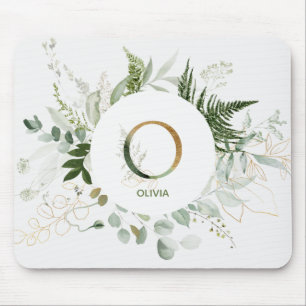 Greenery Wreath Monogram Letter O Mouse Pad Mousepad