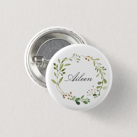 Greenery Wreath Monogram/personalisierter Name Button (Vorne & Hinten)