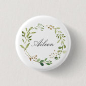 Greenery Wreath Monogram/personalisierter Name Button (Vorderseite)