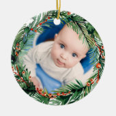 Greenery Wreath My First Christmas Baby Foto Keramik Ornament (Vorne)
