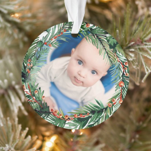 Greenery Wreath My First Christmas Baby Foto Ornament (Baum)